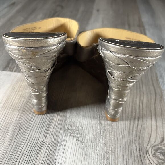 Michael Kors Marin Slide MC Gold Bronze 3.5” Wedge Sandal Silver Ring US 9 - Picture 7 of 16